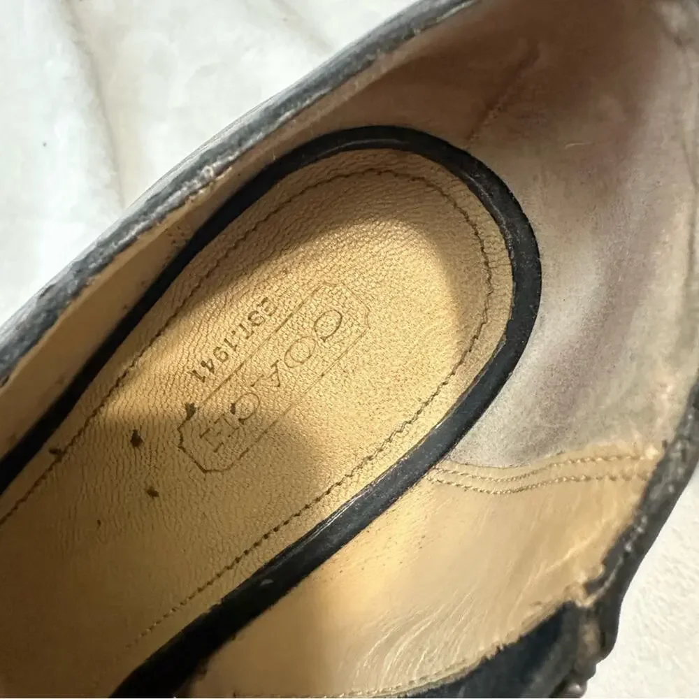 Coach Jaelyn black leather wedge sandals size 8 open toe zippers